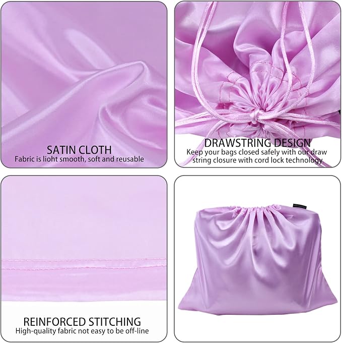 2 Pack Dust Bags for Handbags Silk Dust Cover Bag for Handbags Purses Shoes, Dustproof Drawstring Bag Travel Storage Pouch (Purple)