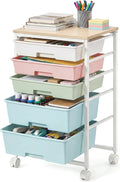 VASAGLE 5-Drawer Rolling Storage Cart, Mobile Organizer Trolley with Wood Top and Metal Frame, for Craft Room, Office, 15.6 x 11.2 x 24.8 inch, Multicolor, BENCO Collection ULRC005X101
