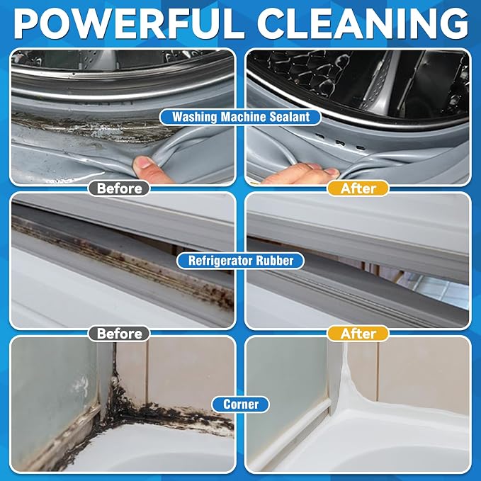 Mold Stain Cleaner, 8 Floz Washing Machine Cleaner Gel with Brush, Household All-Purpose Cleaner Highly Effective in Penetrating for Grout, Fridge, Bathroom, Shower, Front Load Washer