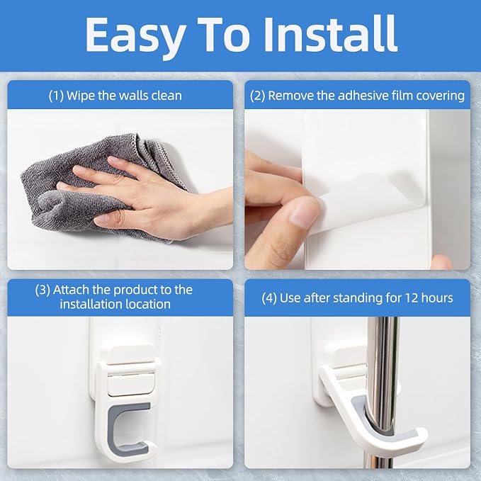 3 Pack，Broom and Mop Holder Wall Mount No Drill，Mop and Broom Gripper，Broom Handle Hanger，Household Cleaning Organizer, Holds up to 6 lb