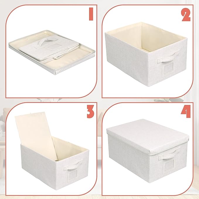 Graciadeco Large 17''x12'' Quart Collapsible Stackable Storage Bins with Lids, 2 Packs Fabric Closet Boxes with Lids, Storage Cube Baskets Container Organizers for Bedroom Office(17''x12.2x''8'')