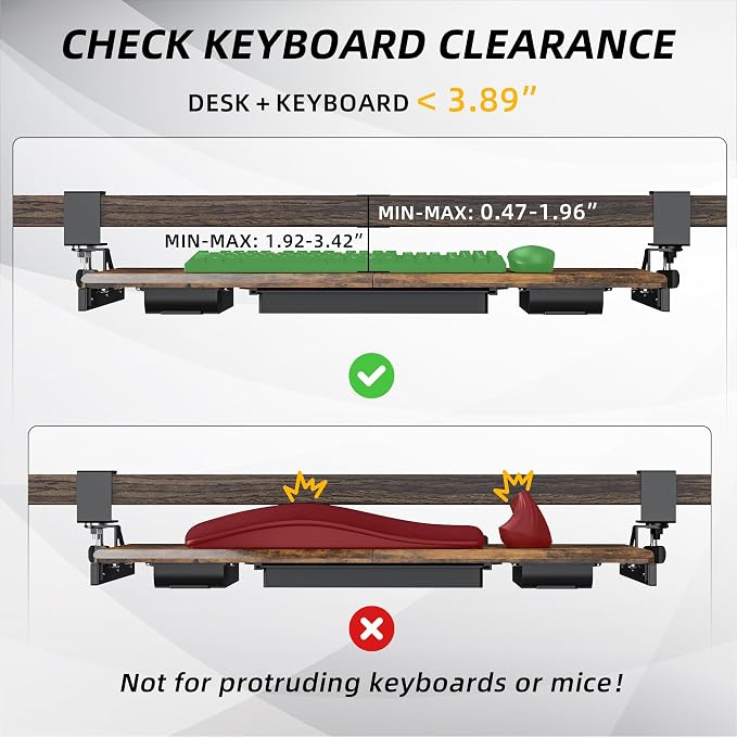 ETHU Keyboard Tray Under Desk, Ergonomic Corner Keyboard Tray with 180° Adjustable C Clamp for L Shape Desk 26.77" X 12.2" Easy to Install, Computer Keyboard Stand for Home and Office(Wood)