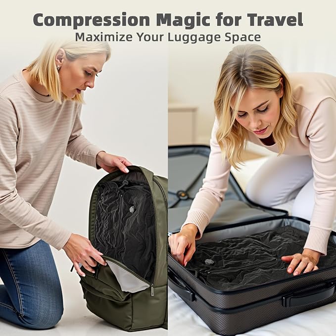 Vacuum Bags for Travel with Wireless Pump, Compression Seal Bags for Clothing Space Saver 33L Professional IP67 Reusable Packing Organizers for Luggage, Suitcases and Backpack(2PC+1 Pump)