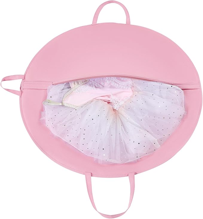 KEEGH 35 inch Girls Tutu Garment Bag Pancake Dance Bag, Pink | Foldable, with Handle Strap, Ballet Tutu Bag, Dance Costume Garment Bag for Hanging Clothes and Dance Competition