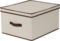 Household Essentials 515 Storage Box with Lid and Handle- Natural Beige Canvas with Brown Trim- Jumbo