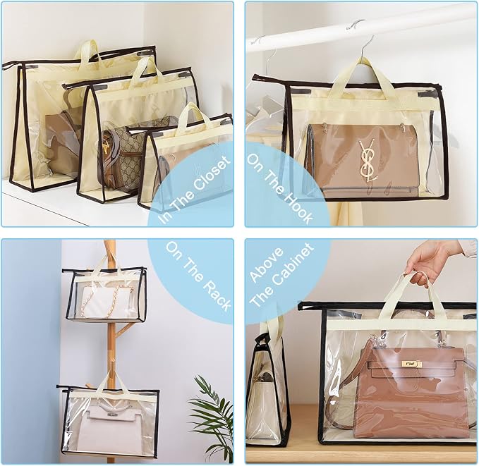 Clear Handbag Storage Bags Purse Organizer for Closet, Zipper Hanging Storage Bag for Handbags, XL, 2PCS