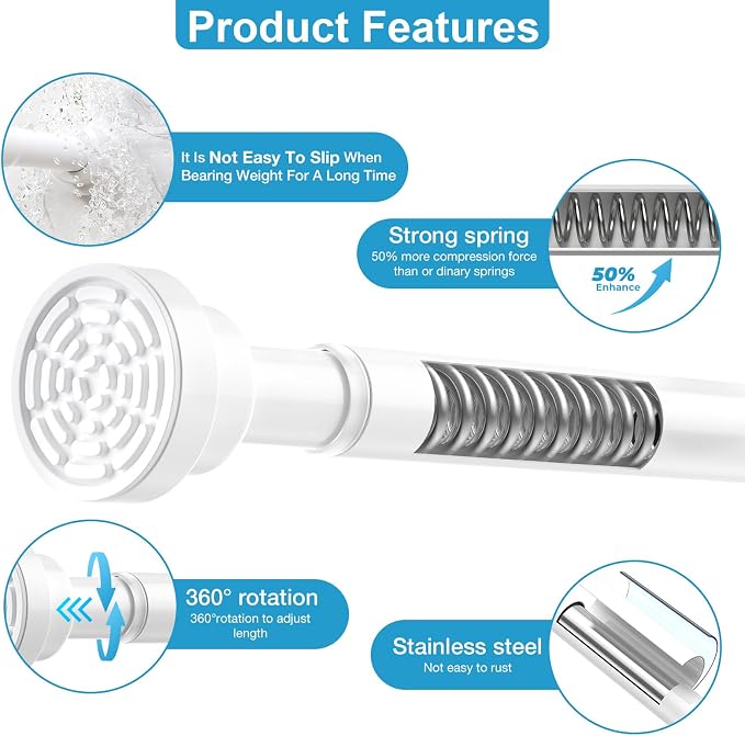 2Pack Tension Curtain Rod 31 to 75 Inch Spring Tension Rods for Windows Adjustable Curtain Rod No Drilling Expandable Pressure Curtain Rod Shower Rods for Closets,Bathroom,Kitchen,Doorway