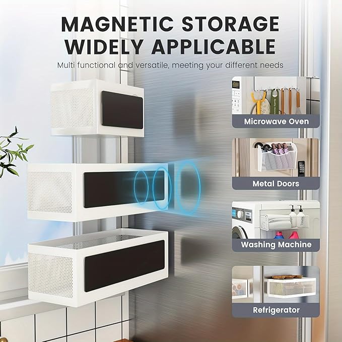 1 Pcs Magnetic Shelf For Fridge Shelves For Whiteboard Classroom Basket Organizer Holder Locker Storage Magnetic Bin Box Containers For Side Of Refrigerator (Black, 6.3''L*4.9''W*3.9''H)