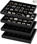 Unittype Set of 4 Stackable Jewelry Organizer Tray for Drawer Inserts Velvet Necklace Earring Bracelet Ring Holder Jewelry Display Storage Box for Bangle Stud Necklace Ring(24 Grid,Black)