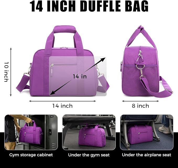 SeaRock 14 inch Small Gym Bag for Men & Women, Mini Duffle Bag for Travel Sports, Lightweight Carry On Duffel Bag, Purple