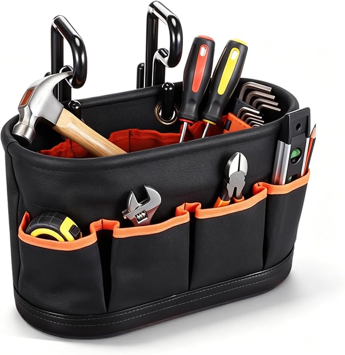 Hard Tool Bucket with 2 Hooks, Drain holes, 10 Pockets(1 Pcs)