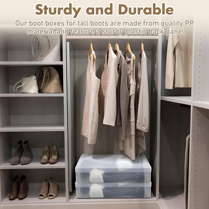 Sintuff 8 Pack Large Boot Storage Boxes with Lids for Tall Boots 20.5" x 11.8" x 4.5" Stackable Clear Plastic Shoe Organizer Container Space-saving Shoe Storage Box for Sneakers and High Heels