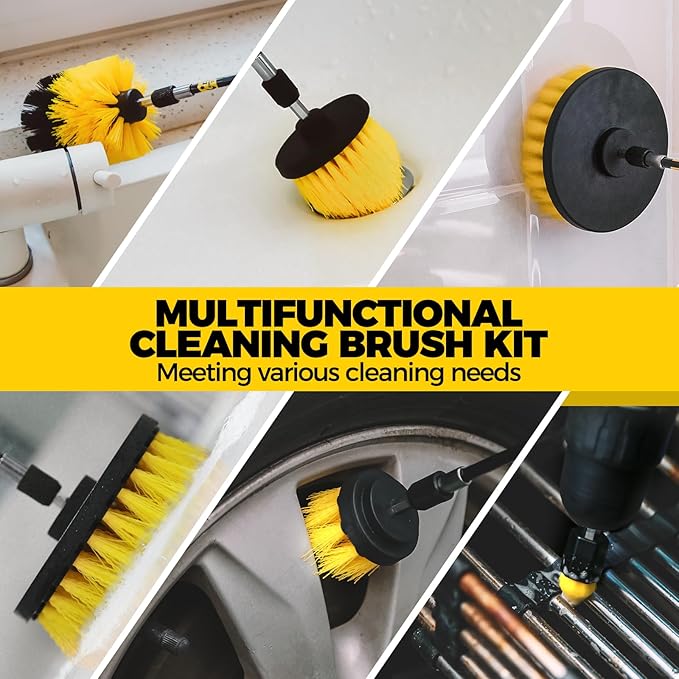 Holikme 30Piece Drill Brush Attachment Set - Power Scrubber Cleaning Kit | Buffing Sponges, Nylon Grout Tools, Tile Bathtub Shower Floors Kitchen Car Interior Detailing, Cleaning Supplies