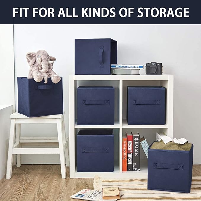 EBIGIC Small Storage Bins,Collapsible Fabric Storage Organizer 9.0"x7.5"x7.5" 3 Pack,Mini Storage Box,fit for closet, living room, bookshelf, Kids clothes and toys storage and organization Blue