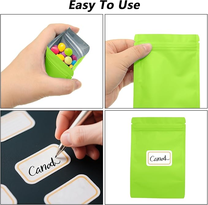 50PCS Smell Proof Resealable Pouch Bags,ULIFESTAR Aluminum Foil Flat Food Storage Bag,Sealable Pcsaging Zipper Pouches with Tear Notches for Pcsaging Lipgloss,Jewelry,etc(20*30cm/7.87*11.81",Green)
