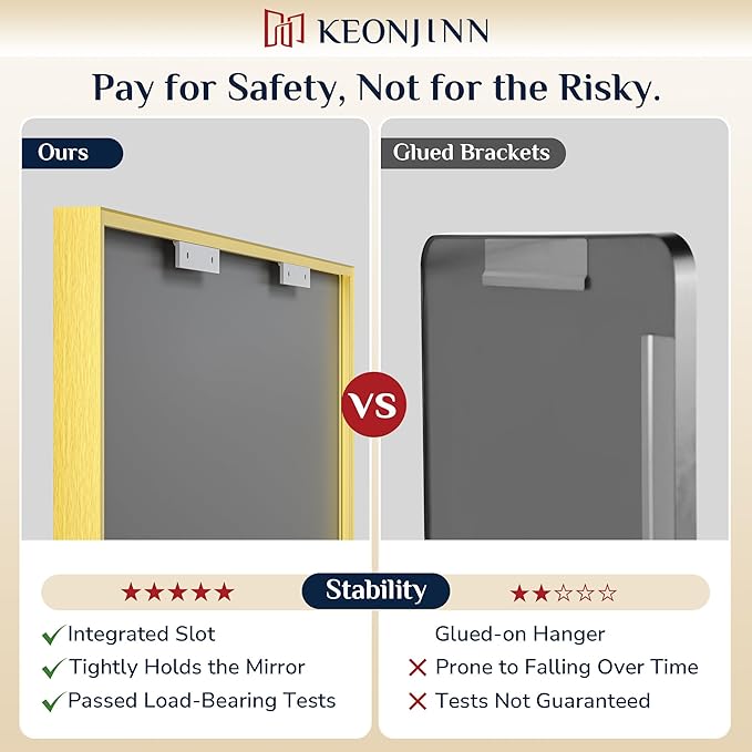 Keonjinn Brushed Gold Bathroom Mirror 60" x 30", Metal Framed Rectangular Gold Wall Mirror, Modern Farmhouse, Aluminum Alloy, Square Corner Rectangle Bathroom Vanity Mirrors(Horizontal/Vertical)