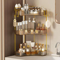 3-Tier Corner Bathroom Counter Organizer，Makeup & Skincare Shelf with Built-in Brush Holder，Space-Saving Bathroom Countertop Organizer for Skincare, Perfume, Cosmetics(Amber)