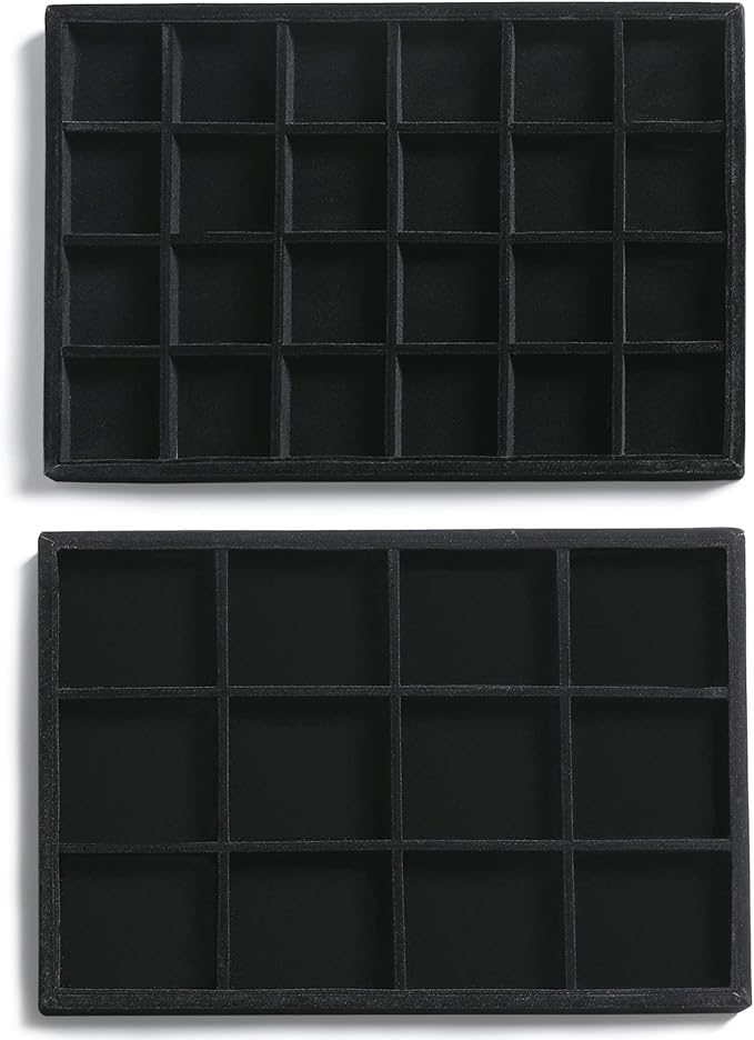 Frebeauty Jewelry Trays for Drawer,Set of 2 Jewelry Organizer and Storage | Velvet Material,Stackable,Adjustable Dividers,Drawer Inserts for Rings Studs Bracelet,Earring Organizer for Women Girls