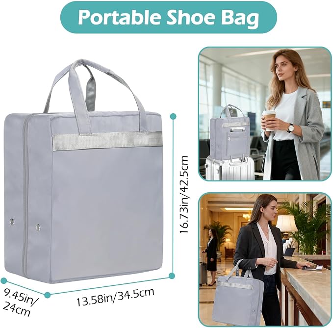 ZHIERNA Shoe Bags for Travel with Handle, Travel Shoe Bags for Packing, Portable Shoes Storage Bag Organizer, Travel Luggage Shoe Bag for Women Men Holds 6 Pair of Shoes (Grey)