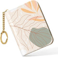 Nipichsha Credit Card Holder, Small RFID Card Wallet for Women, Slim Leather Card Holder Wallet, Credit Card Wallet Organizer, Pocket Business Card Case with Zipper & Keychain, Abstract Art Leaf