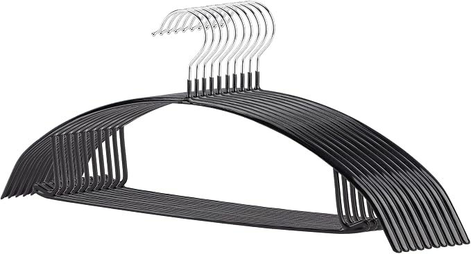 Sweater Hangers No Shoulder Bump, Non-Slip Rubber & Rust-Free Metal | Heavy Duty and Ergonomic Curved for Closet Clothes like Suits Coats Pants Dresses or Shirts, Set of 10, Black Coated