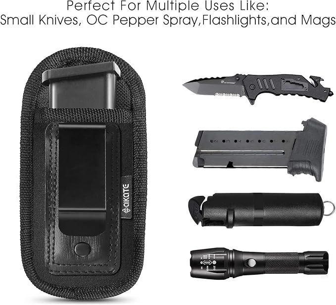 2 Pack Universal Magazine IWB Pouch Concealed Carry 9mm .40 .45 .380 .357, Mag Holster for S&W M&P Sig Sauer Ruger Glock, Handgun Ammo Gun Ammunition Holsters