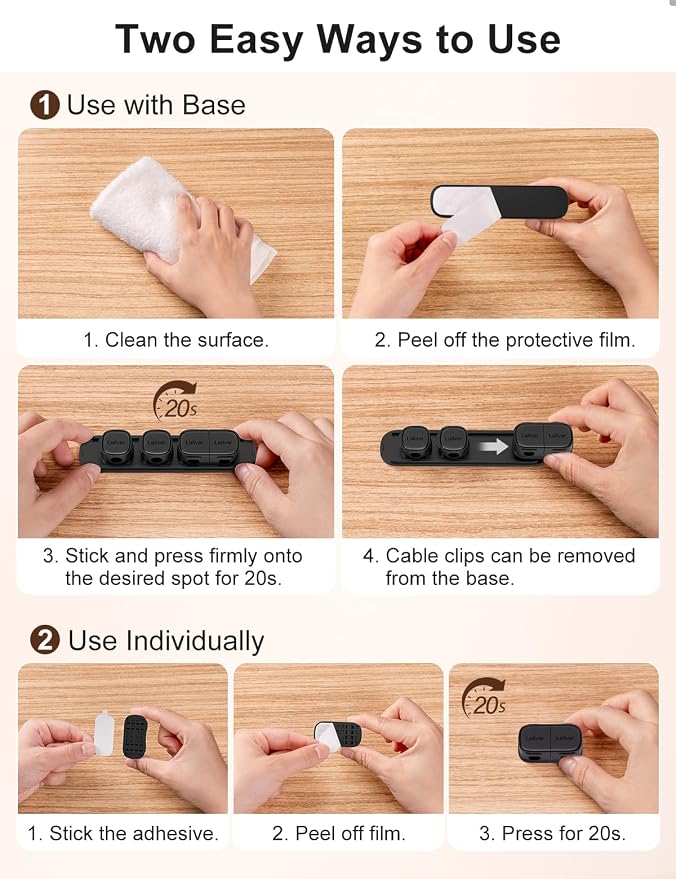 6 Pack Magnetic Cable Clips [1s Open/Lock], Laitver Cord Organizer Holder Strong Adhesive Desk Cable Management- Organize Charging Cords Neatly for Home, Office, Car,Desk, Nightstand-Black | Strong Adhesive Desk Cable Management- Organize Charging Cord...