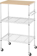 BolDuck 450Lbs Capacity Microwave Cart with Wheels, 3 Tier Rolling Cart with Adjustable Shelves, Multifunctional Metal Utility Storage Kitchen Carts on Wheels, 23.6" L*15.7" W*37" H, Wood+Chrome