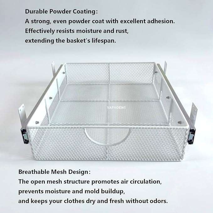 Pull Out Closet Drawer for Clothes | Sliding Wire Basket for Wardrobe Cabinets | Roll Out Storage Organizer | Side Mounting | for Home, Kitchen,Pantry
