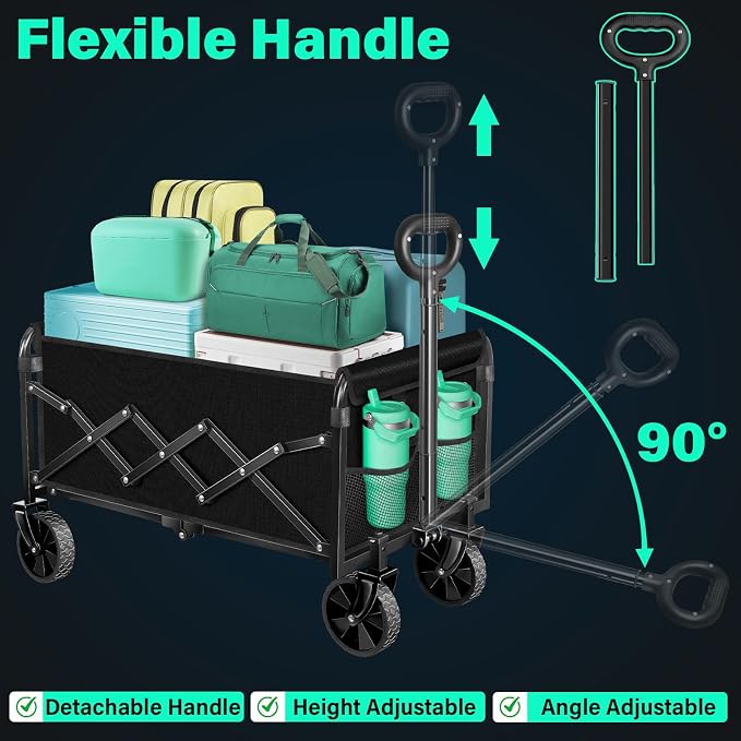 Collapsible Wagon Cart with Wheels Foldable, 360 Lbs Heavy Duty Folding Utility Wagon - Portable All Terrain Grocery Cart for Groceries/Shopping/Outdoor/Camping/Fishing/Sports