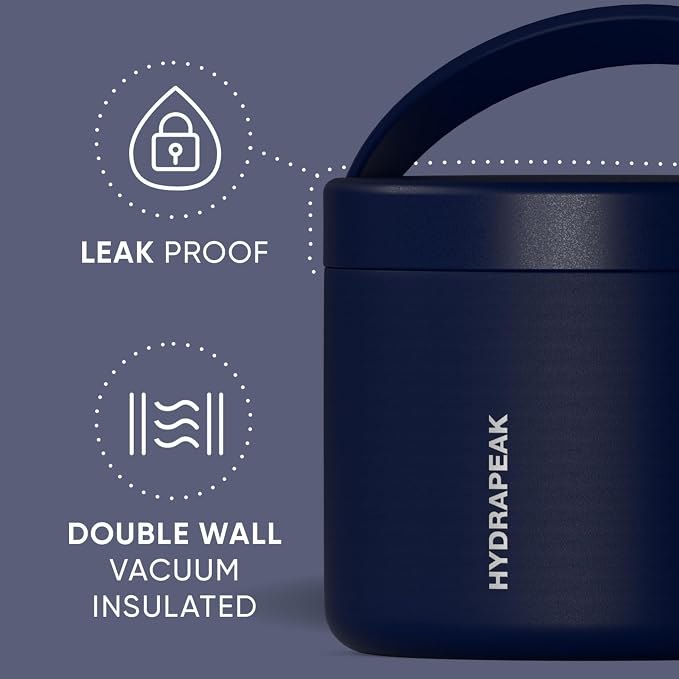 Hydrapeak 18oz Stainless Steel Vacuum Insulated Food Jar Kids for Hot and Cold Food, Wide Mouth Leak-Proof Soup Adults, 10 Hours 16 (Navy) (HP-Foodie18)