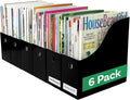 Evelots Magazine File Holder - Set of 6 Black - Office Desk Organizer - Sturdy Cardboard - New Upgraded Double Front Panel for More Stability - Full 4 Inch Wide - Easy Assemble