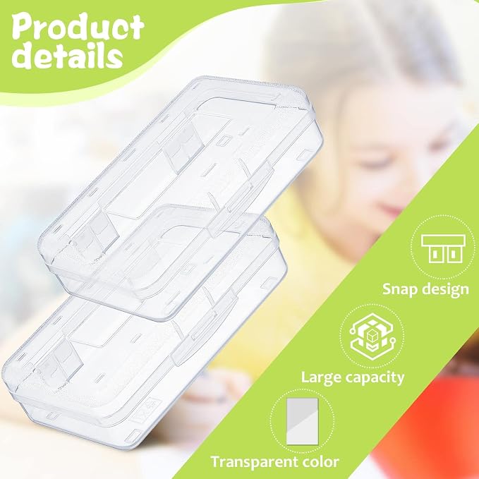 Blulu 50 Pack Large Plastic Pencil Case Box Clear Pencil Boxes Bulk Hard Crayon Box Storage with Snap Lids 8.1 x 4.7 x 2.2 Inch Painting Organizer Classroom Stationery School Supplies (Clear)