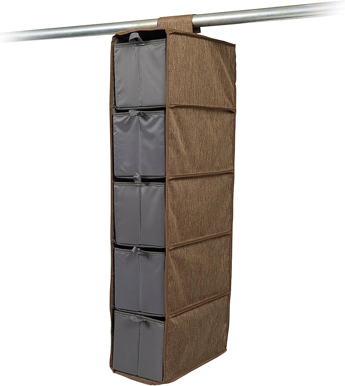 Covermates Keepsakes Hanging Shoe Organizer Set - Heavy Duty Material, Sturdy Interior Shelves, Includes Trays with Dividers - Closet Storage, Brown Heather