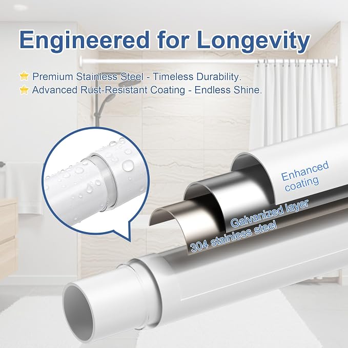 Tension Curtain Rod 32-90Inch Adjustable Curtain Rods no Drilling Outdoor Tension Rods for Patio,Windows,Closets,Doorway