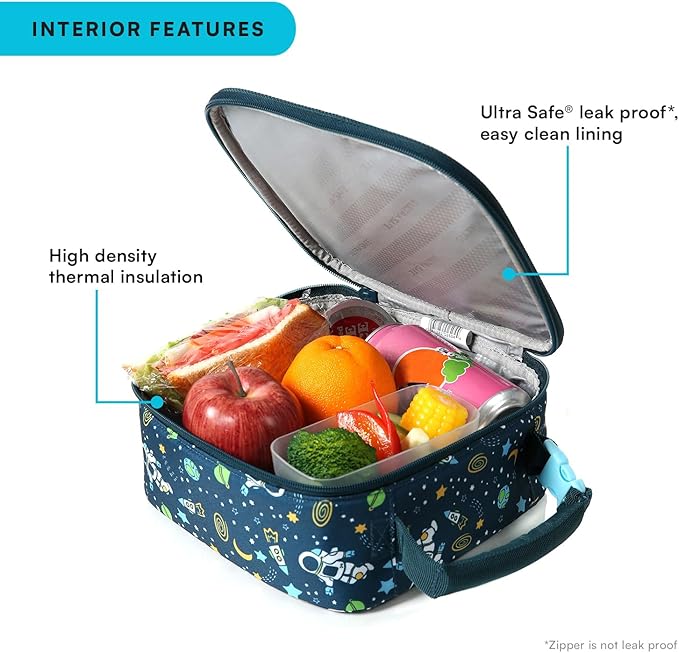 Arctic Zone Kids Lunch Box Combo with Gel Ice Pack and Sandwich Container, Insulated Bag for Travel Lunch, Sensory Fidget Toy Handle, Space Odyssey