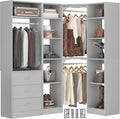 Besiost Corner Closet System with 3 Drawers, Corner Closet Organizer System with 13 Shelves & 3 Hanging Rods, 63.2"L * 39.2"W Reversible L Shaped Walk-in Closets, Load 2000+LBS, Grey