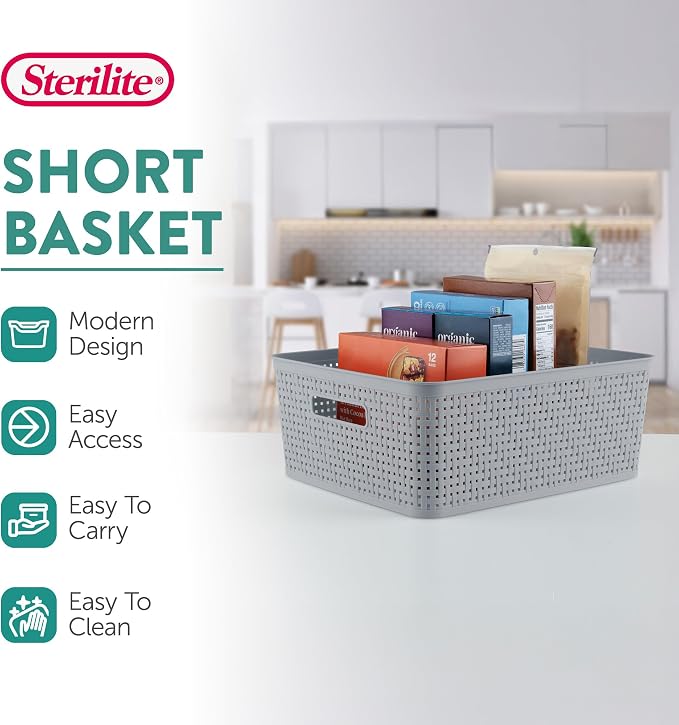 Sterilite 24 Pack Plastic Storage Bin Organization Containers, Short Baskets, Cement