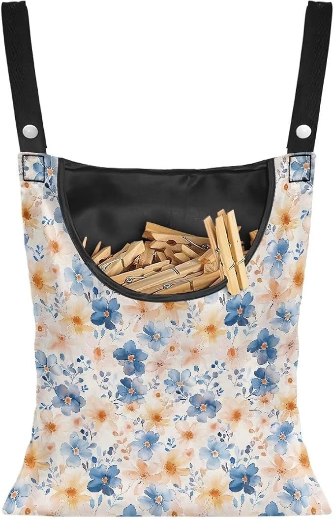Floral Clothespin Holder Clothespin Storage with Hanger Hook Space-Saving Clothespin Holder Indoor and Outdoor Clothespin Organizer Clothespin Bag for Strategic Clothesline Access