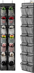 KEEPJOY 2 Pack Grey14 Pockets Over the Door Shoe Organizer, Hanging Shoe Organizer with 4 Hooks Door Shoe Holder with Mesh Deep Pockets Closet Door Shoe Storage Bag (Grey-2Pack)