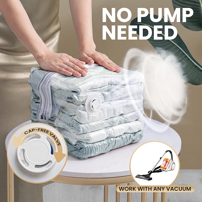 TAILI 6 Pack Vacuum Storage Bags, Cube Space Bags (3 Jumbo +3 Medium), Combo Vacuum Seal Bags for Clothing, Bedding, Comforters, Blankets, No Pump Compression Cube, 2 Size, Cream