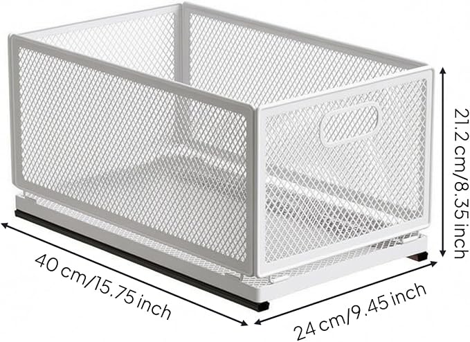 Gralara Pull-out Storage Basket Mesh Storage Basket Rounded Corners for Kitchen, Large Storage Basket 40CM Length With Slide Rail
