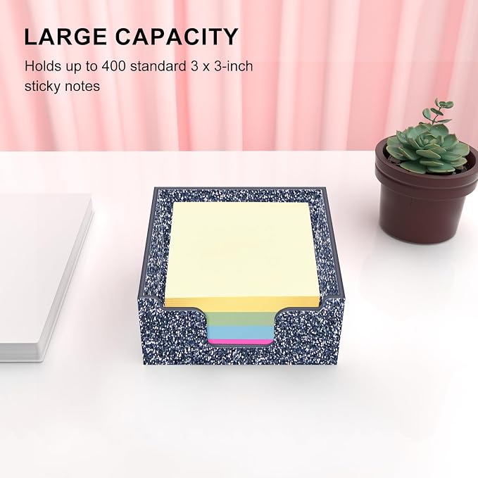 Rouidr Acrylic Sticky Note Holder, Self Stick Note Pad Holder, Dark Gray | 3.94 x 3.94 Inch Glitter Memo Pad Dispenser Organizer for School Office Home Desk Supplies