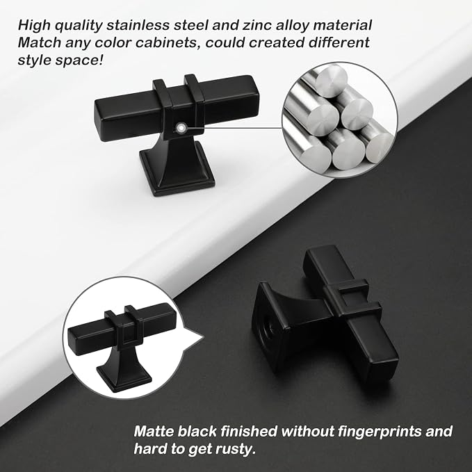 10 Pack Cabinet Knobs Black Dresser Drawer Knobs - Black Kitchen Cabinet Pulls T Bar Kitchen Hardware