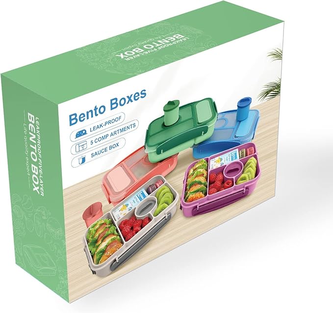 Lunch Box Kids,Bento Box Adult,Lunch Containers for Adults/Kids/Toddler,5 Compartments Bento Lunch Box with Sauce Vontainers,Microwave & Dishwasher & Freezer Safe,BPA Free