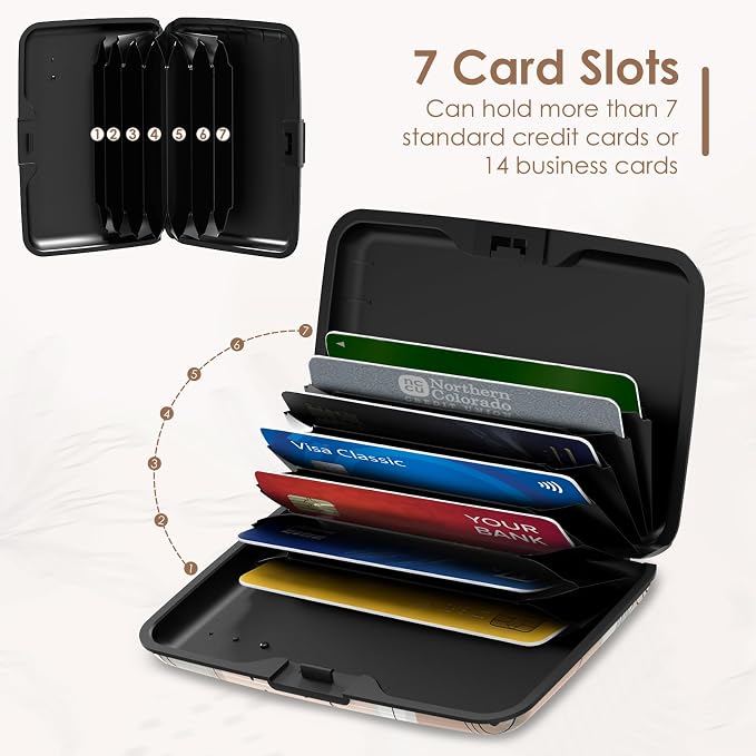 RFID Blocking Credit Cards Holder Mini Wallet Metal Business Card Case, Hard Protector Credit Card Case for Women Men, Abstract Leaf