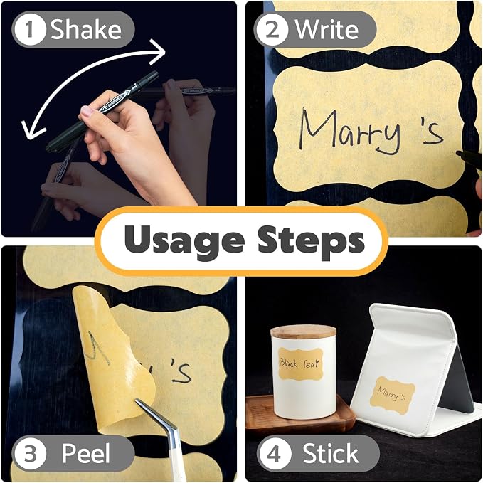 JIEHENG 180Pcs Chalkboard Labels for Jars, Waterproof Reusable Blackboard Stickers with 2 Liquid Chalk Markers, Organization Labels Removable (Brown, Wavy)