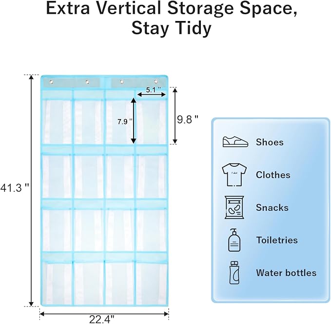 F-color Over the Door Organizer for Cruise - 16-Pocket Hanging Organizer | Tool-Free Mount with 4 Metal Hooks, See-Through Mesh Pockets, Lightweight & Foldable, Space-Saving for Travel and Daily Use