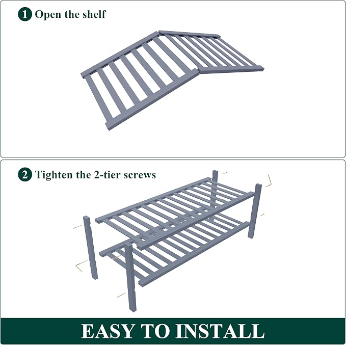 Smiry Bamboo Shoe Rack for Closet, 2 Tier Wooden Shoe Organizer, Stackable Wood Shoe Storage Shelf for Entryway, 14 Vertical Slats, One-piece Heavy-Duty Legs, 26.77"x11.02"x12.99", Grey