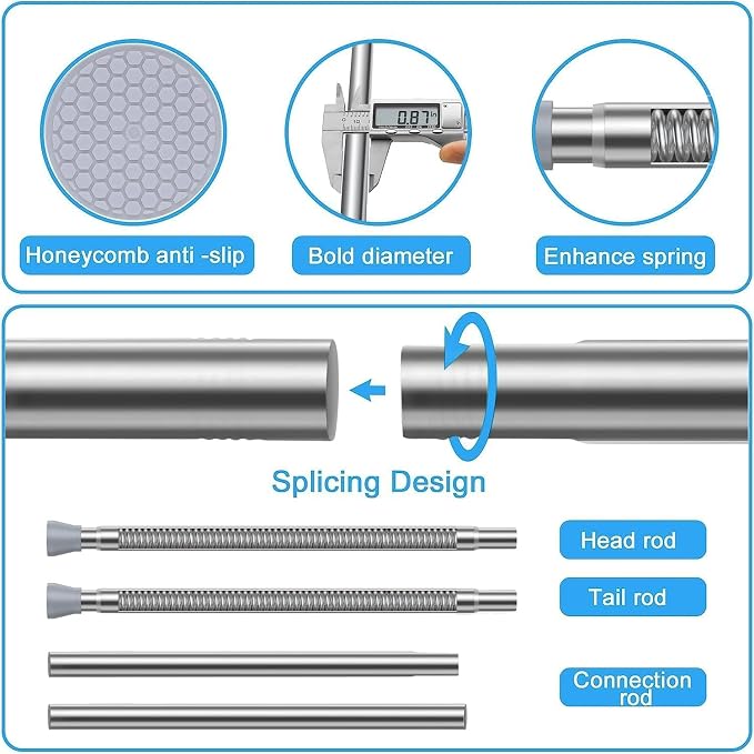 Shower Curtain Rod silver Tension Rod 45 to 77 Inch Spring Curtain Rod Shower rod Non Slip shower curtain rod 1pcs For Windows No Drilling Adjustable Tension Rods of Curtain Window Closet Kitchen